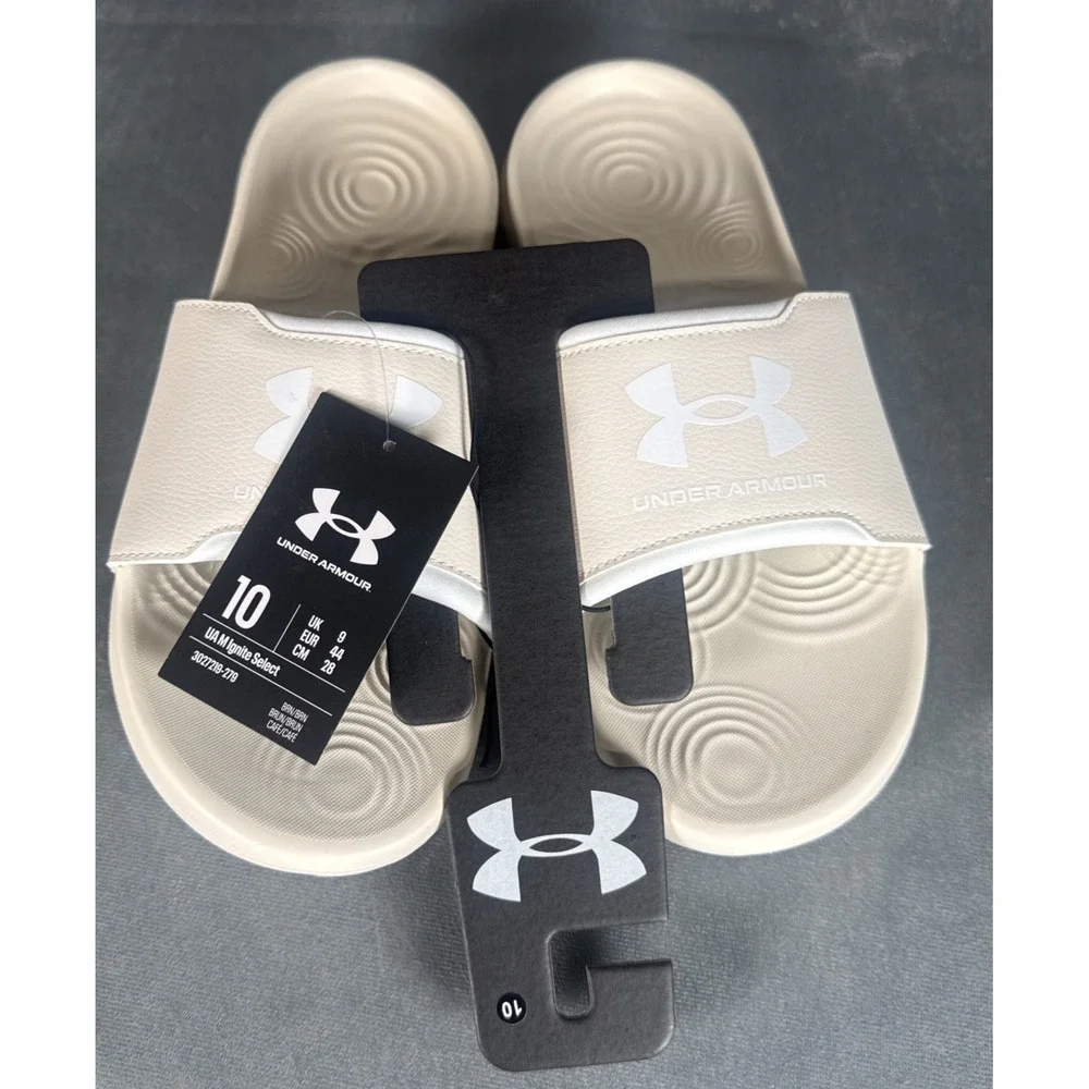 Under Armour Ignite Select Slides Men's Size 10 Sand Beige Comfort Sandals NWT
